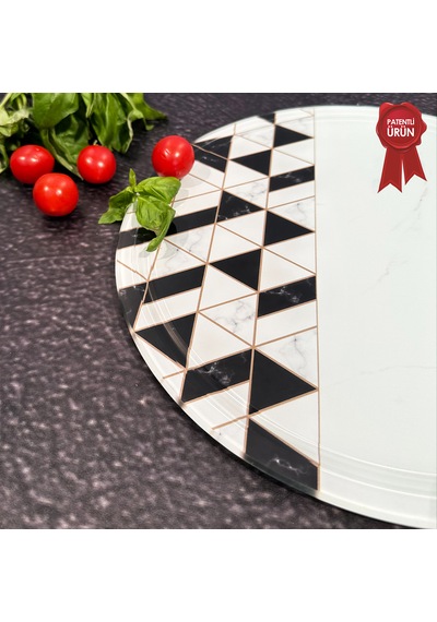 Kanallı Cam Kesme Tahtası - Black Gold - Çap32cm - Patentli Ürün