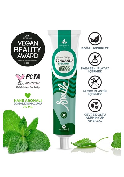 Ben & Anna Mint Doğal Bakım Nane Aromalı Florürlü Diş Macunu 75 Ml + Doğal Deodorant 40 G Vegan