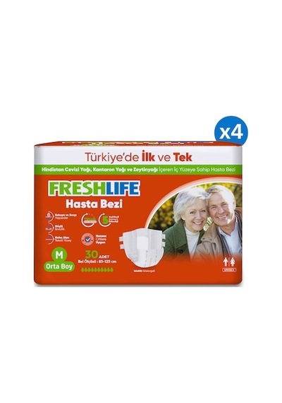 Freshlife 4'lü Medium Bel Bantlı Yetişkin Hasta Bezi 30x4 120 Adet M