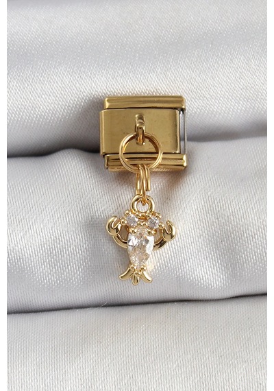 Mey İthalat 316l Çelik Sallantılı Zirkon Taşlı Yengeç Model Gold Renk Nomination Charm Diğer