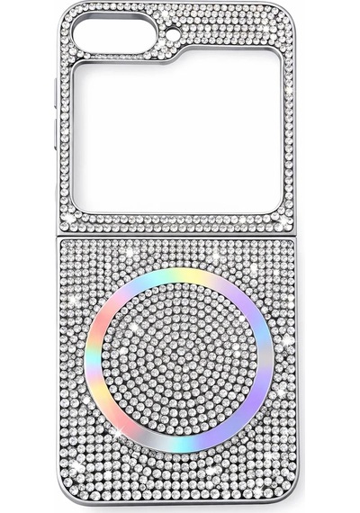 Samsung Uyumlu  Z Flip 4 Kılıf Diamont Magsafe Hologramlı Telefon Kılıfı 1 Renk Siyah