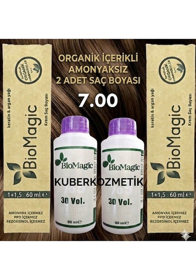 Biomagic 7.00 Orta Kumral Organik İçerikli Amonyaksız Kalıcı Saç Boyası 2 Boya+ 2oksidan