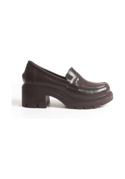 Aymood K-706 Kahve Kırışık Rugan Yüksek Tabanlı Loafer Ayakkabı Kahverengi