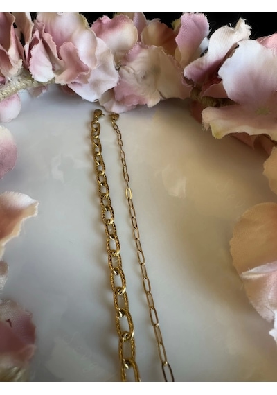 Sevgili Takı İkili Paperclip Ataş Gold Çelik Zincir Bileklik Metoo Serisi Gold