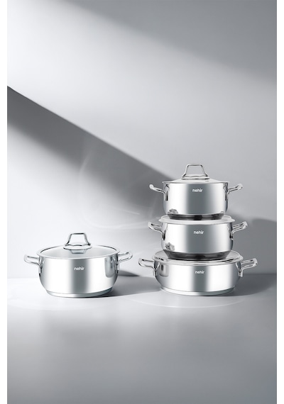Alven 8 Parça Derin Paslanmaz Çelik Tencere Seti Gümüş