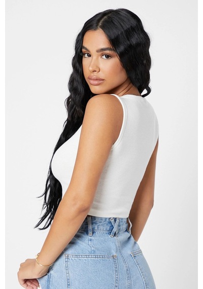 Angbutik Kadın Beyaz Kare Yaka Crop Top Bluz