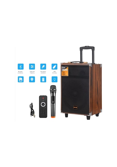 Büyük Boy Tekerlekli Kablosuz Mikrofonlu Taşınabilir Hoparlör Bluetooth Speaker Anfi