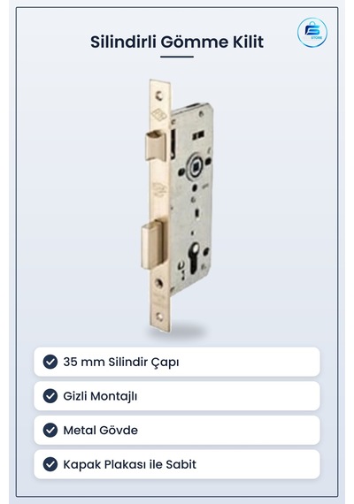 Silindirli Gömme Kilit 35 Mm Silindir Çapı Gizli Montajlı Kapı Gü
