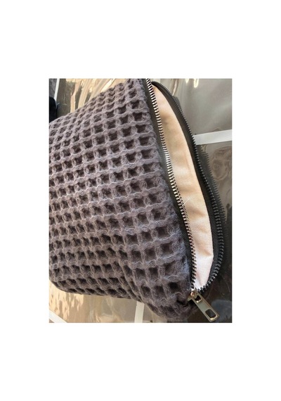 Fermuarlı Waffle Makyaj Temizleme Çantası + 2'li Yıkanabilir %100 Pamuk Ped Seti Mor