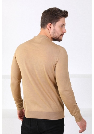 Ferraro Camel Bisiklet Yaka Superfine Erkek Triko Kazak Camel