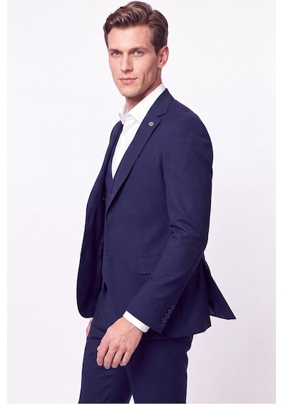 Efor Slim Fit Mono Yaka Esnek Yünlü Yelekli Lacivert Takım Elbise Tk 950