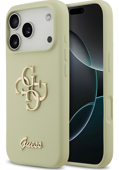 Apple Uyumlu iPhone 17 Pro Kılıf Guess Lisanslı Grained Yazı Logolu Kapak Yeşil
