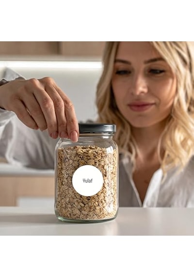 216 Adet Suya Dayanıklı Yuvarlak Baharat Ve Bakliyat Etiketi - Modern Kiler Düzenleyici Kavanoz Sticker Seti - Kapsam Diğer