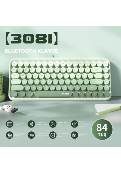 308ı Çok Renkli Daktilo Tarzı Vintage Kablosuz Klavye