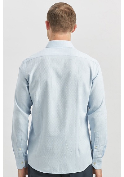 İmza Koyu Mavi Uzun Kol Kendinden Desenli Armürlü 032 Sert Yaka Casual Slim Fit Gömlek 1004240249 Koyu Mavi