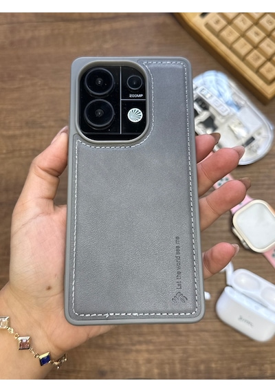 Redmi Note 13 Pro 4g Uyumlu Premium Deri Dokulu Darbelere Karşı Dayanıklı Nazal Silikon Kılıf Gri