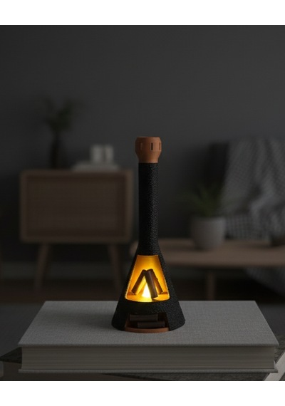 Elana Design Şömine Led Dekoratif Mumluk Masa Üstü Ambiyans Lambası Led Mum Dahil Siyah