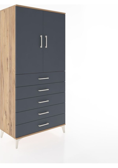 Hyperion Dolap 2 Raflı 5 Çekmeceli 2 Kapaklı 88x44x182 Çam-an... Çam