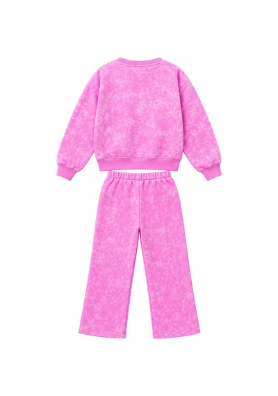 Luess Kız Çocuk Pembe Batik Yıkamalı Sweatshirt Boru Paça Eşofman Altı 2'li Takım
