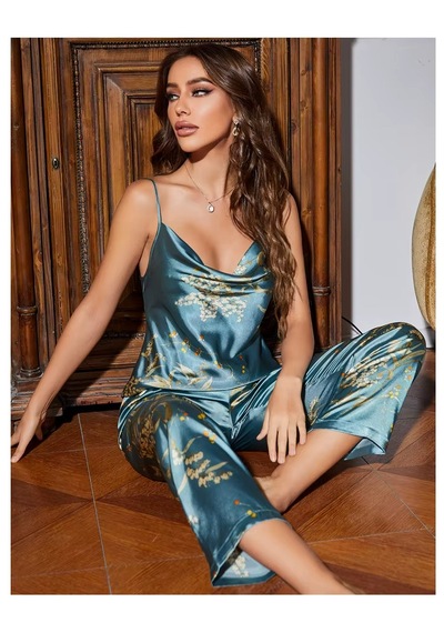 Ece's Design Saten & İpek Görünümlü Pijama Takımı Lüks & Rahat W2014 Yeşil