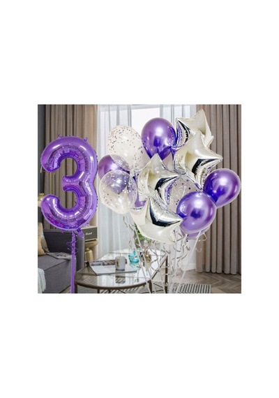 Mor 3 Yaş Rakam Balon Seti Doğum Günü Dekorasyonu Psmorset Sku: Zeusb0f3x5tspp .