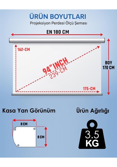 Gölge Stor En180cm Boy170cm Projeksiyon Perdesi Manuel-yeni Akıllı Kumaş Teknolojisi