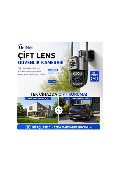 Uninet 12v 4g Sım Kartlı Dış Mekân Güvenlik Kamerası Gece Görüşlü, Hareket Algılamalı, Çift Yönlü Ses Özellikli Ip Kamera