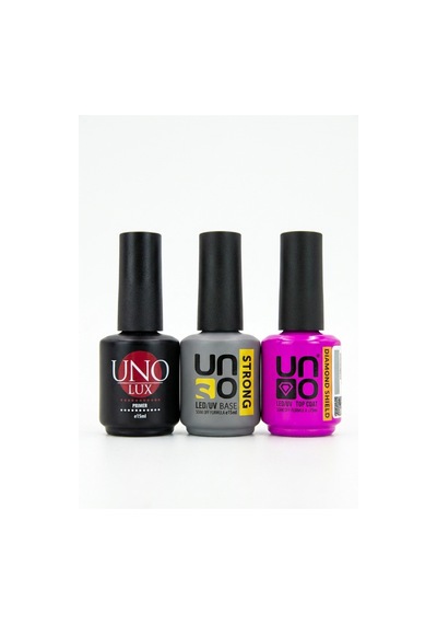Uno Protez Tırnak Hazırlık Seti-uno-sıyahprımer-grıbase-pembetop-primer Strong Base 3'lü Set Uno Nail Prep Çok Renkli