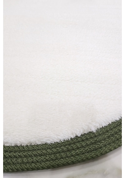 Kaymaz Taban Puffy Peluş Ultra Yumuşak 50x70 Cm Bordürlü Şık Tasarım, Suya Dayanıklı Banyo Paspası Beyaz-yeşil
