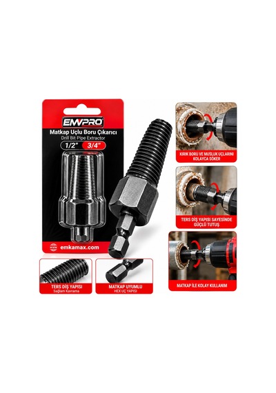 Emvpro Emv-5684 Matkap Uçlu Boru Çıkarıcı 1/2 - 3/4 İnç