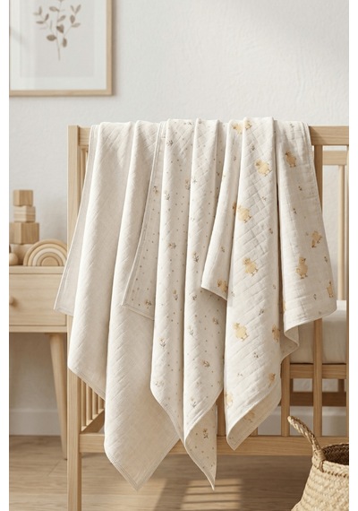 Little Organic's 3'lü %100 Organik Pamuk Müslin Örtü - Battaniye Seti 75x80 CM Oeko-tex Gots - Ztbest Chıck