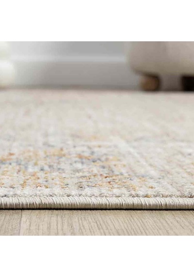 Açık Bej Gri Turuncu Detaylı Soyut Eskitme Halı Dk10205bp