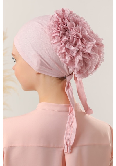 Melodi Scarf Tesettür Fırfırlı Bone Pudra Pudra