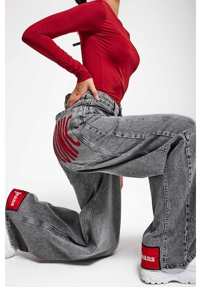 Itsbasic Kadın Gri Renk 4s6-13 Mega Baggy Fit Paça Ve Cep Detaylı Özel Tasarım Denim Jean