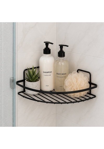 Krt-1149 Lamalı Banyo Köşelik Ve Duşakabin Rafı Tek Katlı Üçgen - Siyah Metal
