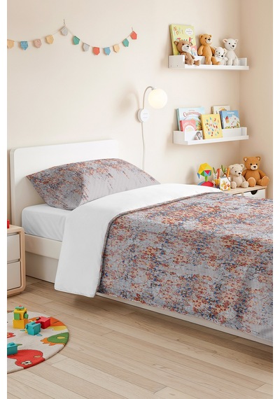 Etnik Modern Gri Genç Odası Tek Kişilik Pike Takımı - Mavi Turuncu 160x220 Cm Kapitone Yatak Örtüsü Masalsı Masal Kokusu