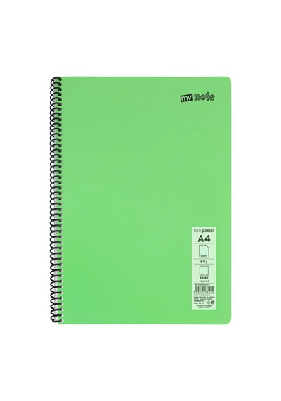 Defter Okul Defteri Spiralli Telli Pp Kapak A4-2 Adet Farklı Renklerde - 60 Sayfa Çizgili 2 Adet Çok Renkli
