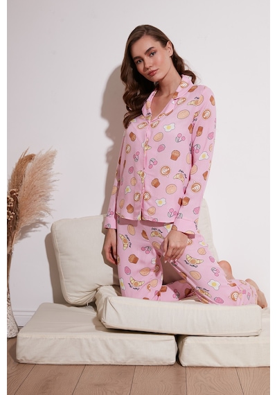 Lela Reguar Fit Yumuşak Dokulu Bayan Pijama Takımı 611Pt288Y Pembe