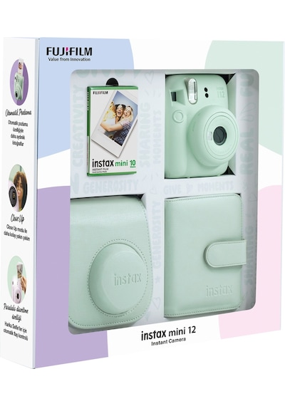 Fujifilm Instax Mini 12 Fotoğraf Makinesi + 10'lu Film Kare Albüm + Deri Kılıf Bundle Box Yeşil