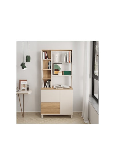 Mood Kitaplık Raf Ahşap Ayaklı 188cm 2 Kapaklı 2 Çekmeceli Kumsal-sepet Md6-cs Bej
