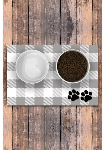 Evaşk  Vinil Kaymaz Tabanlı Keçe Baskılı Evcil Hayvan Pet Mama Paspası 40x60 Renk AÇIK GRİ PM38LAGRİ