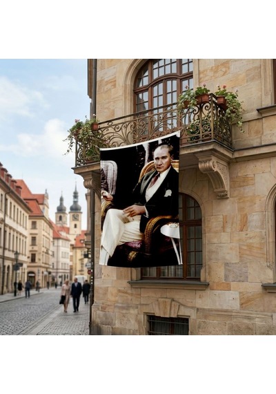 Koltukta Oturan Atatürk- Takım Elbiseli Atatürk Poster Bayrak Premium Raşel Kumaş Ata25 Diğer