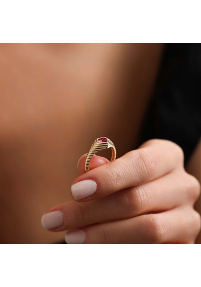 Altın Kalpli Yüzük Ruby T13153 Renkli