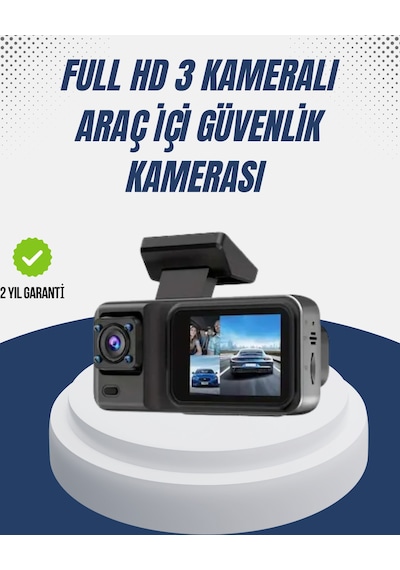 1080p Üç Kameralı Araç Kamerası Wi-fi Destekli Park Modu Ve G-sensörlü