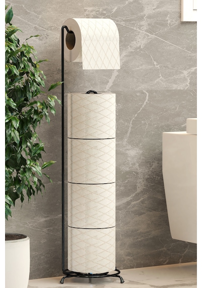 Yedekli Tuvalet Kağıtlığı Banyo Düzenleyici Siyah Metal Wc Kağıtlık Standı Tutacağı Ve Askısı