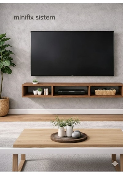 Dekoratif Raflı Duvar Tv Ünitesi Üç Bölmeli Atlantik Çam 150 Atlantik Çam