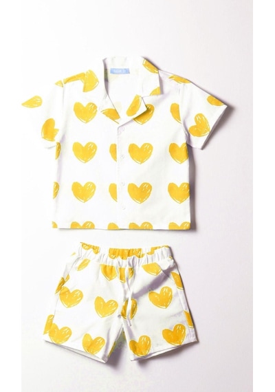 Lolliboomkids Unisex Çocuk Yeni Sezon Sarı Kalp Desen Kısa Kol Gömlek Ve Şort Takım 2 Parça Sarı Beyaz Sarı - Beyaz Lolliboomkids Unisex Çocuk Yeni Sezon Sarı Kalp Desen Kısa Kol Gömlek Ve Şort Takım 2 Parça Sarı Beyaz Sarı - Beyaz