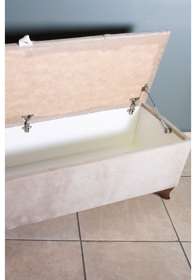 Vetra V2  Krem Sandıklı Puf - Dilimli Model 140cm Ceviz Ayaklı Sandıklı Puf Koltuk