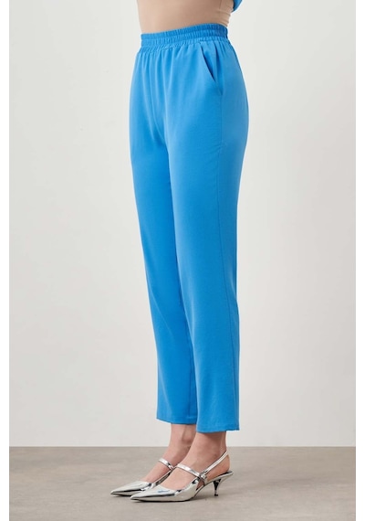 Mizalle Beli Lastikli Dar Paça Mavi Pantolon Mavi