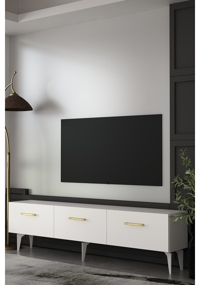 Cavello Tv Sehpası Tv Ünitesi Beyaz - Altın